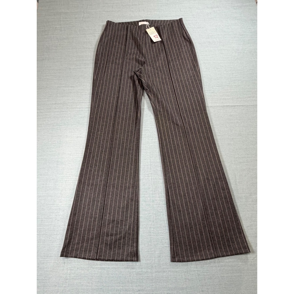 Primark Cares Grey Pinstripe Flare Leg Trousers High Rise Pants Size 12 NEW